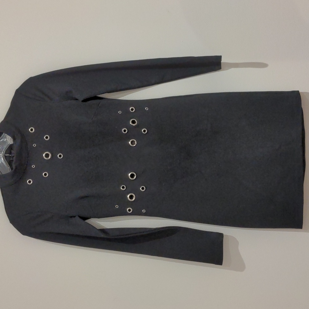 AQUA CAPSULE Bloomingdales Long Sleeve Black Dress Grommet Detail Size XS